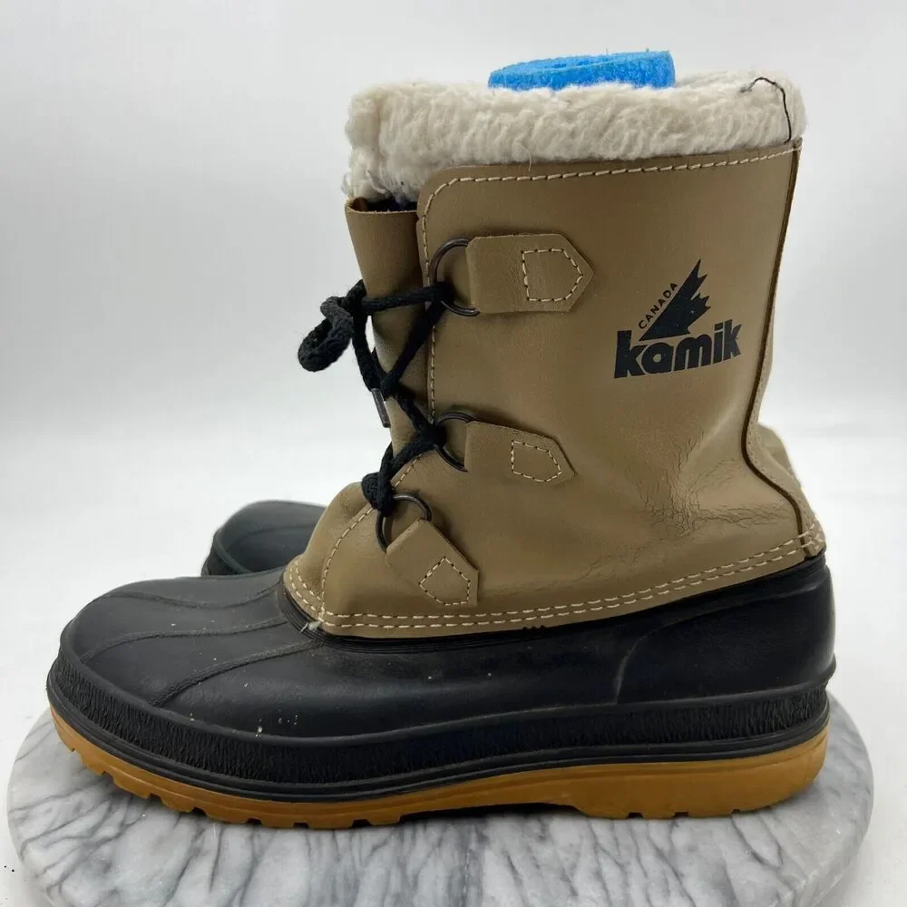 Kamik Boots Mens 8 Beige Waterproof Leather Faux Fur Snow Winter Made In Canada‎